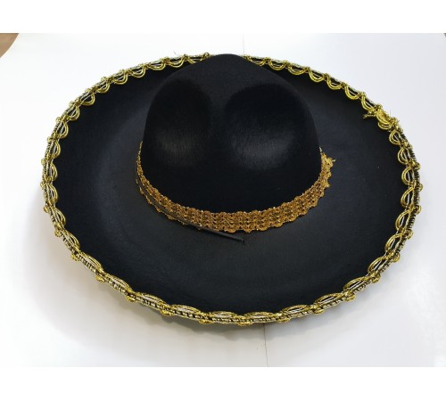 Altın Renk Şeritli Meksika Mariachi Latin Şapkası 55 cm Çocuk