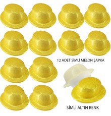 Altın Renk Simli Melon Yuvarlak Parti Şapkası 12 Adet