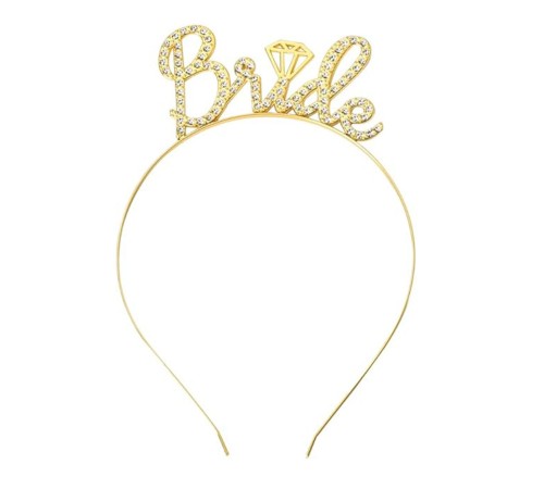 Altın Renkli Taşlı “Bride” Gelin Tacı – El Yazısı Yazı Tipiyle