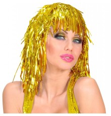 Altın Sarısı Işıltılı Metalize Parti Peruğu