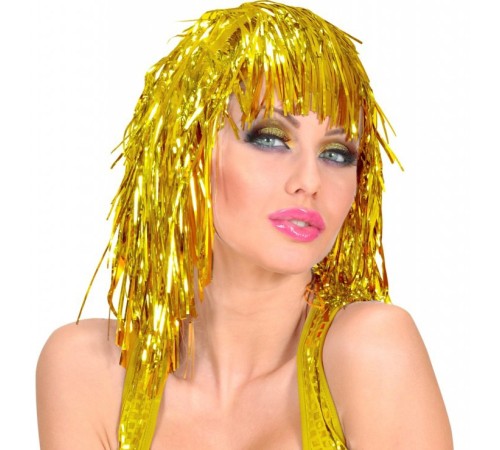 Altın Sarısı Işıltılı Metalize Parti Peruğu