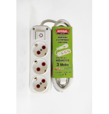 Amiral 3' lü Topraklı Anahtarlı 3 Metre Kablolu Grup Priz