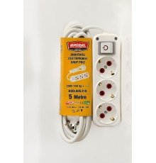 Amiral 3' lü Topraklı Anahtarlı 5 Metre Kablolu Grup Priz