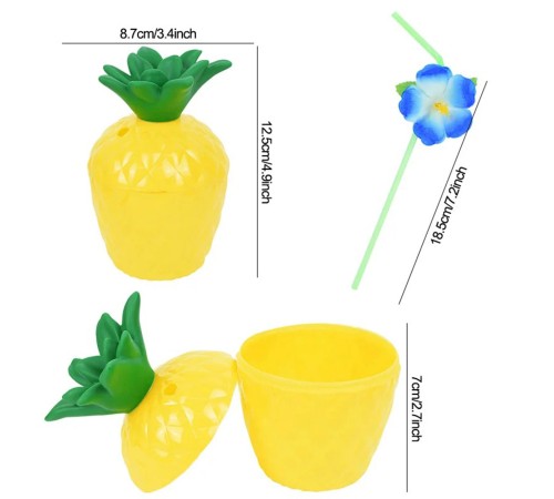 Ananas Hawaii Luau Aloha Pipetli İçecek Kabı Bardak 10x13 cm 1 Adet