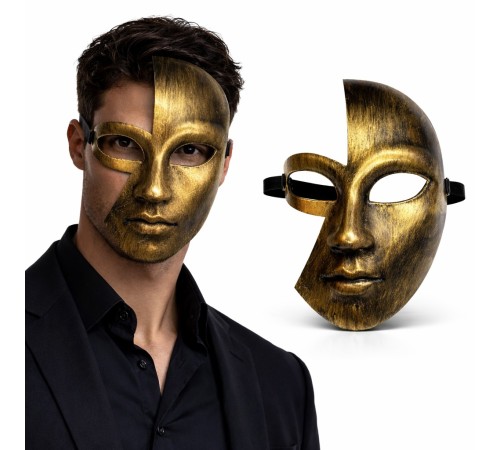 Antik Efektli Altın Yarım Yüz Plastik Parti Maskesi