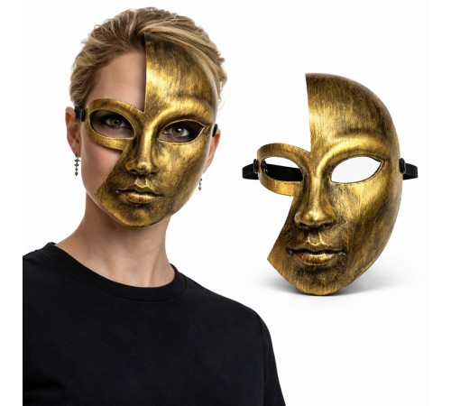 Antik Efektli Altın Yarım Yüz Plastik Parti Maskesi