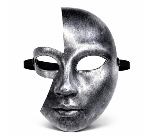 Antik Efektli Gümüş Yarım Yüz Plastik Parti Maskesi