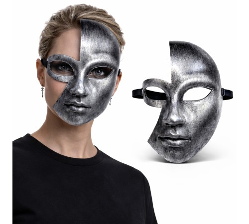 Antik Efektli Gümüş Yarım Yüz Plastik Parti Maskesi