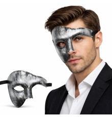 Antik Eskitme Gümüş Erkek Yarım Maske - Phantom & Balo Maskesi