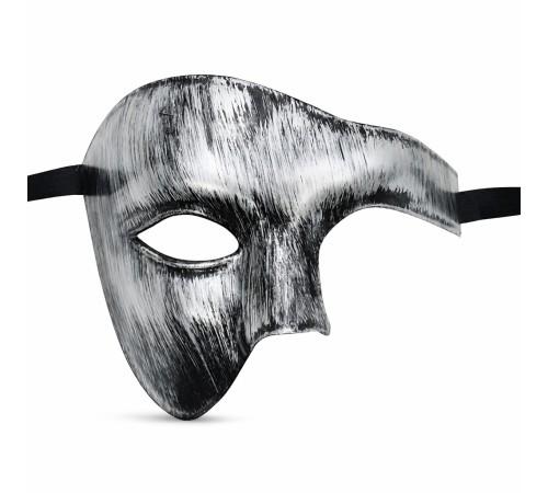 Antik Eskitme Gümüş Erkek Yarım Maske - Phantom & Balo Maskesi