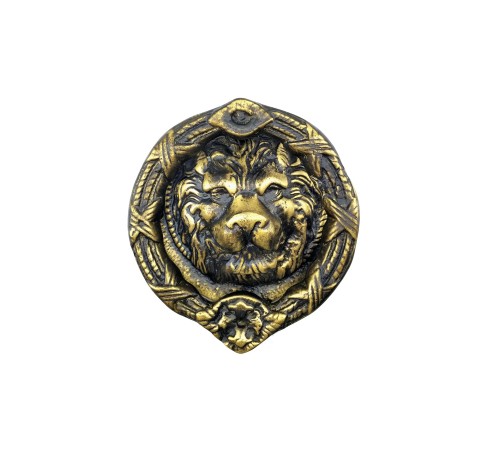 Antika Tarz Dekoratif Pirinç Aslan Kapı Tokmağı, Taktak - 185 mm, Antik