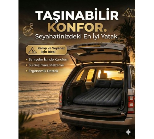 Araç İçi Şişme Yatak Araba Ve Kamp Yatağı Çanta Elektrikli Pompa Tamir Kiti Ve Yastıklı Yatak Seti