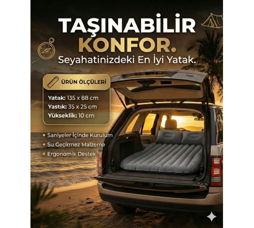 Araç İçi Şişme Yatak Araba Ve Kamp Yatağı Çanta Elektrikli Pompa Tamir Kiti Ve Yastıklı Yatak Seti