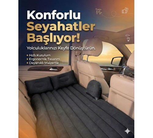 Araç İçi Şişme Yatak Araba Ve Kamp Yatağı Çanta Elektrikli Pompa Tamir Kiti Ve Yastıklı Yatak Seti