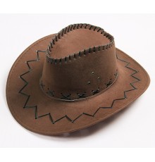 Bağcıklı Çocuk Boy Nubuk Süet Kovboy Şapkası Koyu Kahve Renk