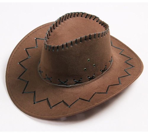Bağcıklı Çocuk Boy Nubuk Süet Kovboy Şapkası Koyu Kahve Renk