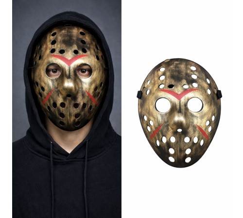 Bakır Renk Kırmızı Çizgili Tam Yüz Hokey Jason Maskesi Hannibal Maskesi