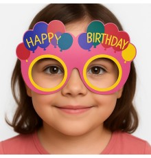 Balon Desenli Karton Doğum Günü Gözlükleri 6 Adet Pembe Renk