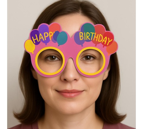 Balon Desenli Karton Doğum Günü Gözlükleri 6 Adet Pembe Renk