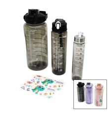 MATARA 3PCS ŞEFFAF RENKLİ 500-900-2000ML PİPETLİ MOTİVASYON SULUK MATARA TELEFONLUKLU