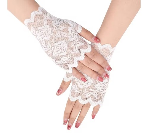 Beyaz Dantel Parmaksız Kısa Eldiven