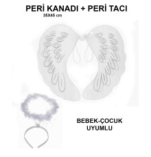 Beyaz Dantel Tüllü Peri Kanadı ve Peri Tacı Seti 45x40 cm