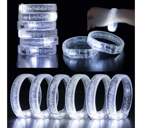 Beyaz-Gümüş Led Işıklı Baskı Yapılabilen Pilli Bileklik Bilezik 1,5 cm Genişlik