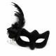 Beyaz İnci Detaylı Siyah Süet Venedik Kadın Maskesi Tüylü Güllü