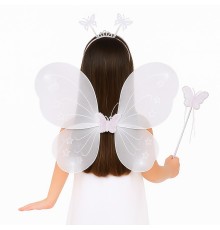 Beyaz Kelebek Kız Seti – 50 cm Kelebek Kanadı, Taç ve Asa