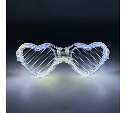 Beyaz LED Işıklı Kalp Gözlük – 3 Modlu Parti & Glow Gözlüğü