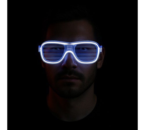 Beyaz Led Işıklı Parti Gözlüğü - Neon Glow Şerit Gözlük 3 Modlu