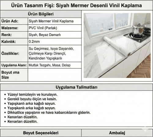 Beyaz Mermer Desenli Yapışkanlı Tezgah Folyosu (3 mt.x 60 cm)