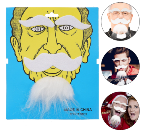 Beyaz Renk Kendinden Yapışkanlı Takma Sakal Bıyık ve Kaş Seti