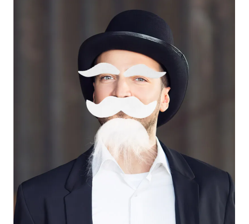 Beyaz Renk Kendinden Yapışkanlı Takma Sakal Bıyık ve Kaş Seti