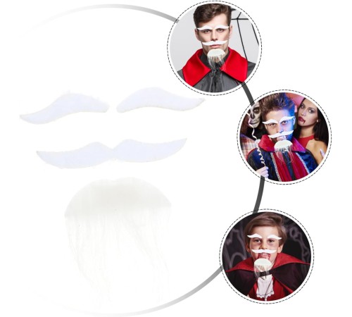 Beyaz Renk Kendinden Yapışkanlı Takma Sakal Bıyık ve Kaş Seti