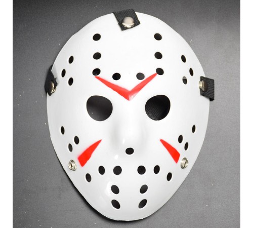 Beyaz Renk Kırmızı Çizgili Tam Yüz Hokey Jason Maskesi Hannibal Maskesi