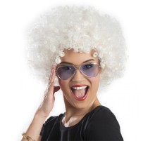 Beyaz Renk Kıvırcık Afro Bonus Peruk