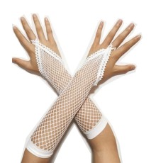 Beyaz Renk Parmak Arası File Örgü Eldiven 26 cm