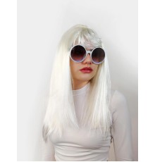 Beyaz Renk Uzun Düz Parti Peruğu