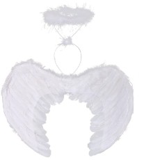 Beyaz Renkli Tüylü Bebek Melek Kanadı ve Tacı 30x45 cm