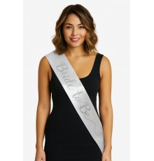 Beyaz Saten Üzerine El Yazısı İtalik Gümüş Bride To Be Kuşağı 10 cm Genişlik