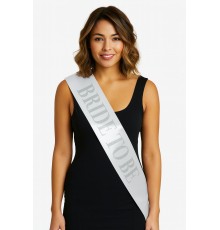 Beyaz Saten Üzerine Kalın Gümüş Yazılı Bride To Be Kuşağı 10 cm Genişlik