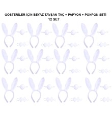 Beyaz Tavşan Kostüm Seti – Taç, Papyon, Kuyruk (12’li Paket)