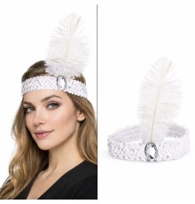 Beyaz Tüylü Retro Çarliston Saç Bandı - 70-80-90’lar Parti Tacı