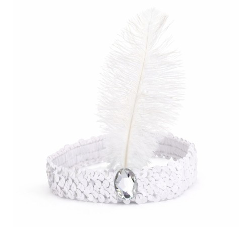 Beyaz Tüylü Retro Çarliston Saç Bandı - 70-80-90’lar Parti Tacı