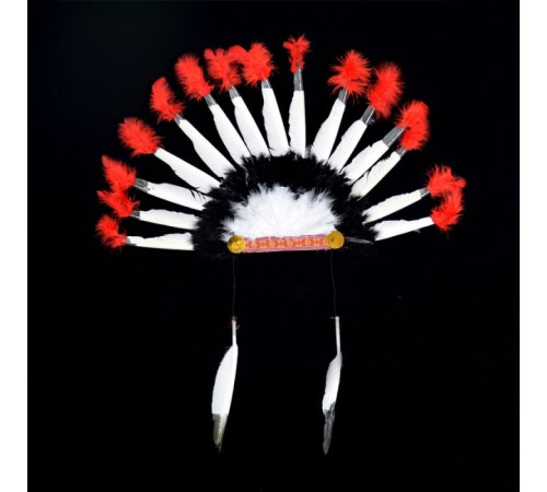 Beyaz Tüylü Siyah Kırmızı Büyük Hintli Kızılderili Başlığı