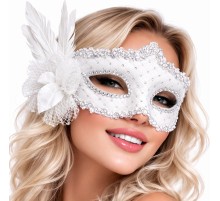 Beyaz Tüylü Venedik Lüks Balo Maskesi