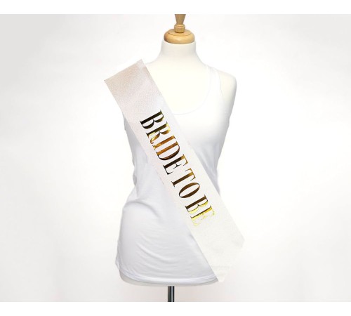 Beyaz Üzeri Altın Büyük Bride To Be Yazılı Simli Işıltılı Kuşak Kemer 10 cm Genişlik