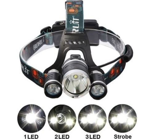 Boruit T6 Kafa Feneri 5000 Lumens 3Xcree Xm-T6+2R5 Lamba Led Kamp Lambası