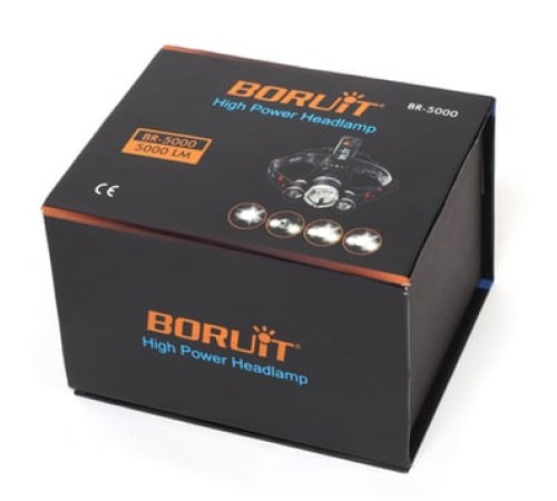 Boruit T6 Kafa Feneri 5000 Lumens 3Xcree Xm-T6+2R5 Lamba Led Kamp Lambası